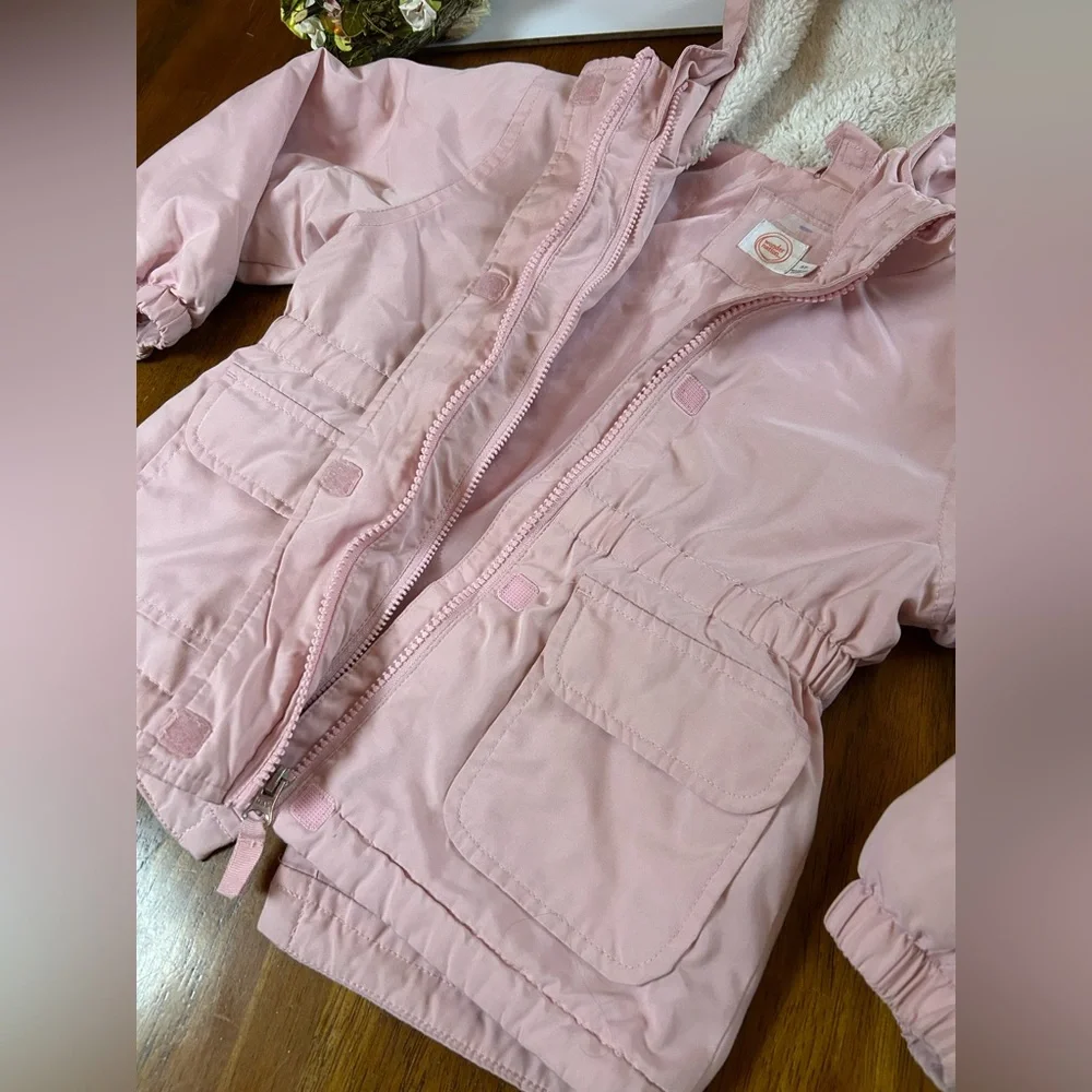 Girls Blush Pink Hooded Spring Jacket | Sherpa-Lined Hood | 3T